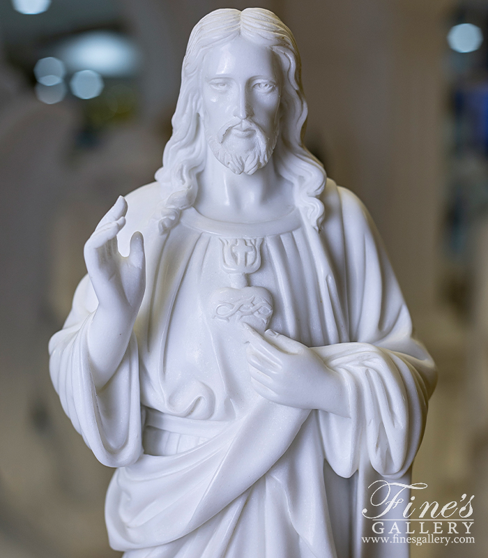 Marble Statues  - Sacred Heart Of Jesus Marble Statue At 24 Inches Tall - MS-1406